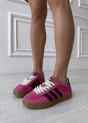 Кроссовки супер стильные adidas gazelle x gucci pink green7 фото