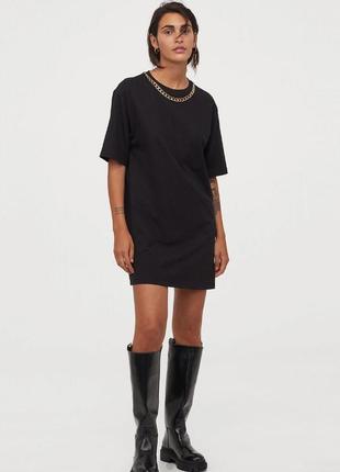 Черное кэжуал платье-футболка h&m однотонное