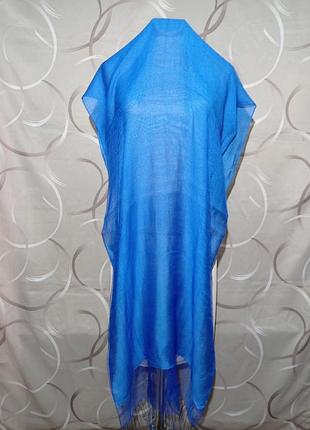 Палантин шовковий, двосторонній яскраво синього кольору,органза і полотно