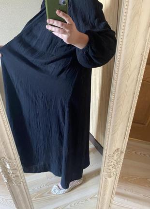 Шикарное чёрное муслиновое хлопковое миди платье оверсайз 46-50 р zara2 фото