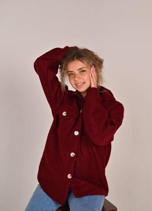 Тепла сорочка з накладними карманами бордо р.42-48