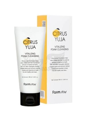 Пінка для вмивання з юдзу farmstay citrus yuja vitalizing foam cleansing 100 мл.1 фото