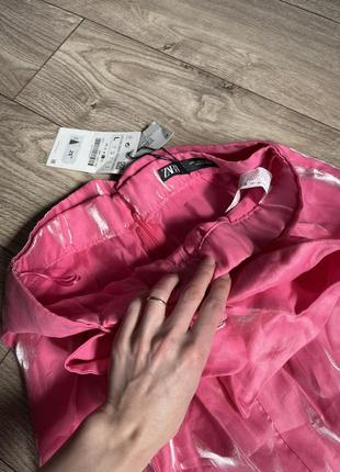 Юбка мини zara новая барби шелковая яркая розовая3 фото
