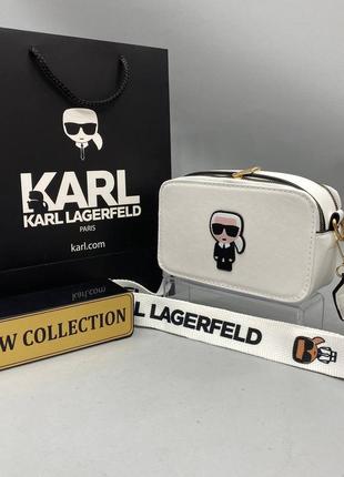 Сумка белая женская в стиле karl lagerfeld сумочка маленькая клатч карл лагерфельд  кросс-боди