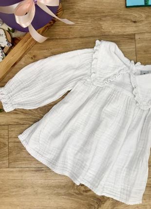 Блуза из муслина р. 92-98 на 2-3 г. белая муслиновая для девочки4 фото