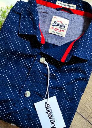 Мужская элегантная приталиная хлопоковая  винтажная  рубашка superdry casual размер m3 фото
