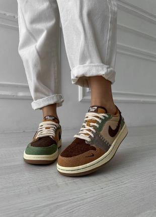 Nike air jordan low og zion жіночі кросівки найк коричневі зелені джордан текстильні женские тканевые кроссовки коричневые с зелёным деми