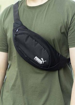 Стильна спортивна сумка - бананка puma текстильна чорна на 2 відд.   молодіжна поясна сумка пума