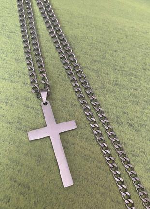 Хрест 50*30 мм на кубинському ланцюжку 5 мм 60 см з нержавіючої сталі