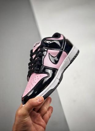 Nike sb dunk black pink patent жіночі лакові кросівки чорно рожеві лакові лаковані лаковые лакированные кроссовки черно розовые деми3 фото