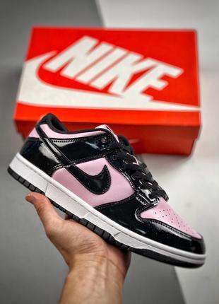 Nike sb dunk black pink patent жіночі лакові кросівки чорно рожеві лакові лаковані лаковые лакированные кроссовки черно розовые деми