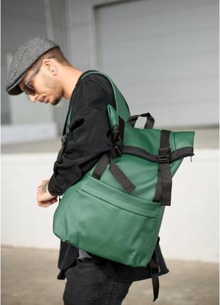 Мужской городской рюкзак роллтоп sambag rolltop milton из экокожи, зеленый9 фото