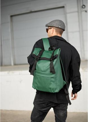 Мужской городской рюкзак роллтоп sambag rolltop milton из экокожи, зеленый10 фото