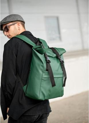 Мужской городской рюкзак роллтоп sambag rolltop milton из экокожи, зеленый3 фото