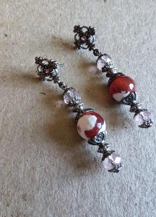 Серьги гвоздики с натуральным сердоликом