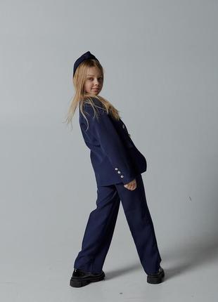 Школьная форма для девочки, костюм детский подростковый брючный двубортный пиджак брюки темно синий9 фото