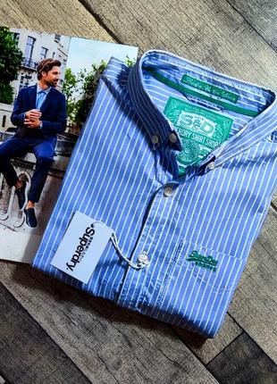 Мужская элегантная приталиная хлопоковая  винтажная  рубашка superdry casual  в полоску размер l1 фото