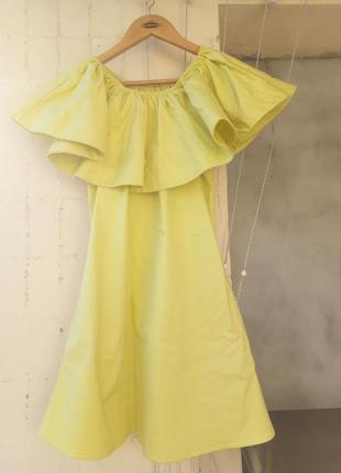 Платье сарафан оливковое хаки волан рюш оборка  плечи коттон just woman турция2 фото