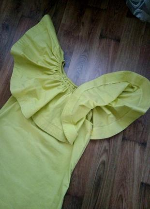Платье сарафан оливковое хаки волан рюш оборка  плечи коттон just woman турция8 фото