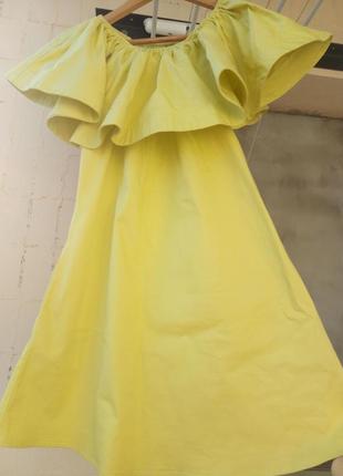 Платье сарафан оливковое хаки волан рюш оборка  плечи коттон just woman турция9 фото