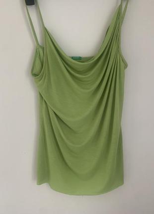 Легкая майка блуза вискоза желто- зеленого цвета benetton.p.l, xl1 фото