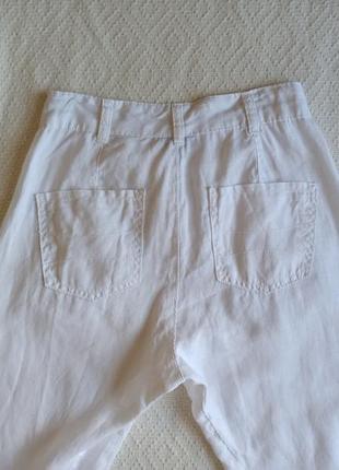 Стильные белые льняные брюки брюки брюки зауженные, высокая посадка лен лён7 фото