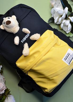Шкільний рюкзак з іграшкою teddy bear, чорний, 5 кольорів, 23-13