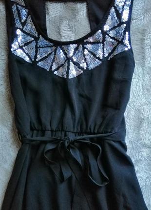 Платье чёрное короткое со стразами мини сарафан сукня классика размер 36 even&odd4 фото