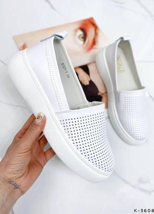 Белые кожаные слипоны мокасины 36,39-41р код 62433 фото