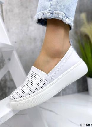 Белые кожаные слипоны мокасины 36,39-41р код 62434 фото