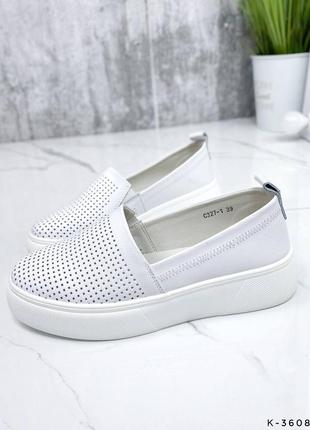 Белые кожаные слипоны мокасины 36,39-41р код 62435 фото