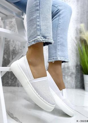 Белые кожаные слипоны мокасины 36,39-41р код 62431 фото