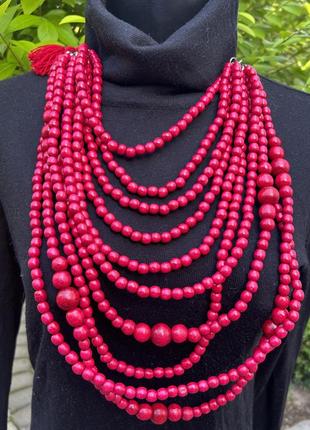 Намисто з дерева, ручна робота, намисто рожевий