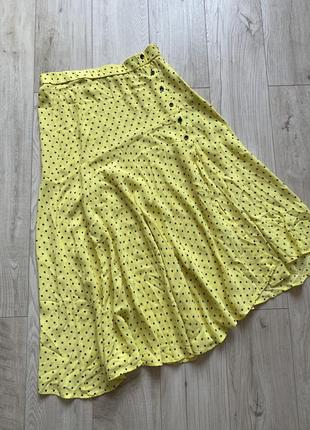 Красивая юбка длинная вискоза горох черный на желтом м 105 фото