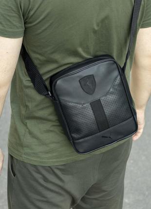 Чоловіча спортивна сумка барсетка через плече puma formula чорна з екошкіри2 фото