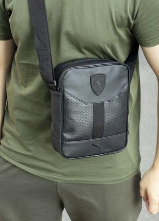 Чоловіча спортивна сумка барсетка через плече puma formula чорна з екошкіри3 фото