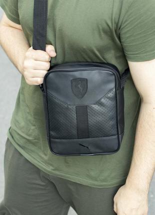 Чоловіча спортивна сумка барсетка через плече puma formula чорна з екошкіри9 фото