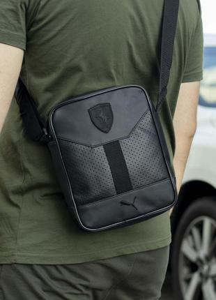 Чоловіча спортивна сумка барсетка через плече puma formula чорна з екошкіри6 фото