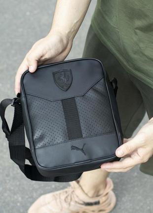 Чоловіча спортивна сумка барсетка через плече puma formula чорна з екошкіри4 фото