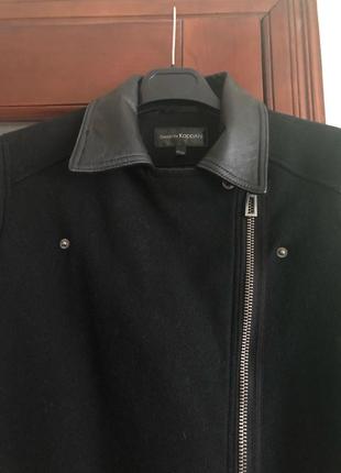 Стильное молодежное шерстяное пальто с кожанными елементами4 фото