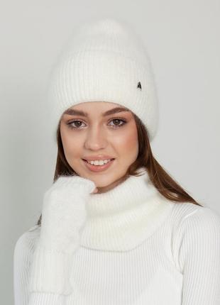 Зимняя женская шапка р.55-58 ангора с отворотом 11 цветов3 фото