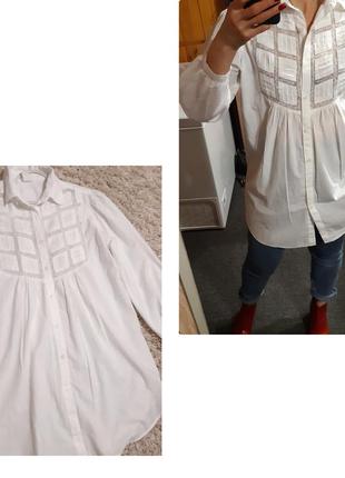 Стильная удлиненная белая блуза/рубашка, etam, p. 38-401 фото