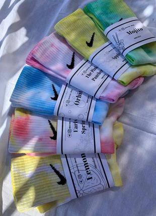 Високі шкарпетки nike tie dye, кольорові шкарпетки найк, тай дай//[6 пар — 390 грн]2 фото