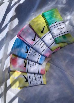 Високі шкарпетки nike tie dye, кольорові шкарпетки найк, тай дай//[6 пар — 390 грн]1 фото