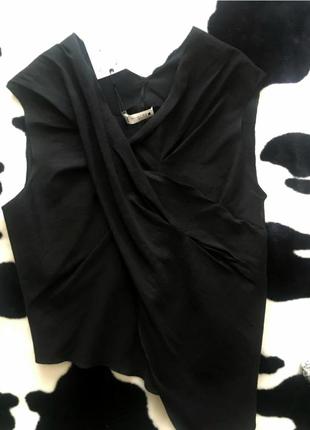 Льняная черная асимметричная оригинальная блуза майка топ