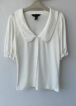 Блуза натуральная с воротничком блузка трикотажная с отложным воротником с выскользами 🤍new look🤍1 фото