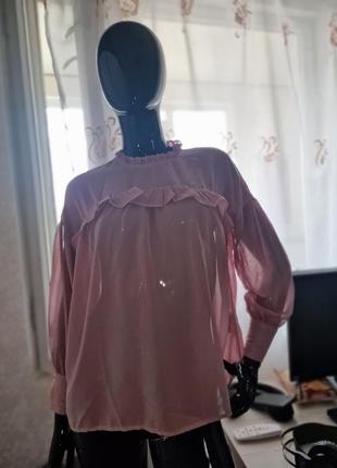 Розовая блуза с рюшами новая xxs4 фото