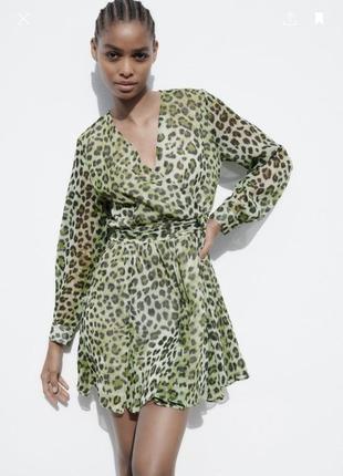 Шифоновое платье zara с животным принтом леопардовая р5 фото