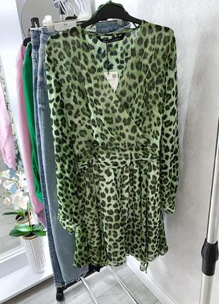 Шифоновое платье zara с животным принтом леопардовая р4 фото