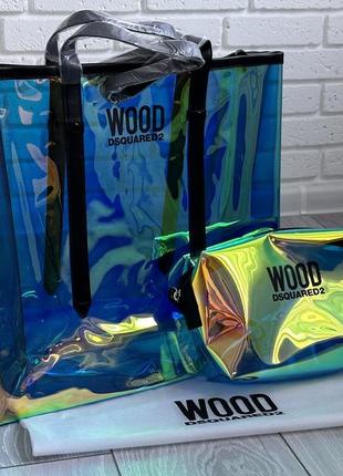 Сумка шоппер wood dsquared2  ⁇  пляжная сумка  ⁇  набор с косметичкой 💚2 фото